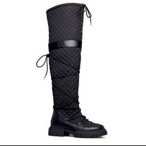 Sabrini Black Caviar Quilted Tall Boots Size 7 Chunky Heel New